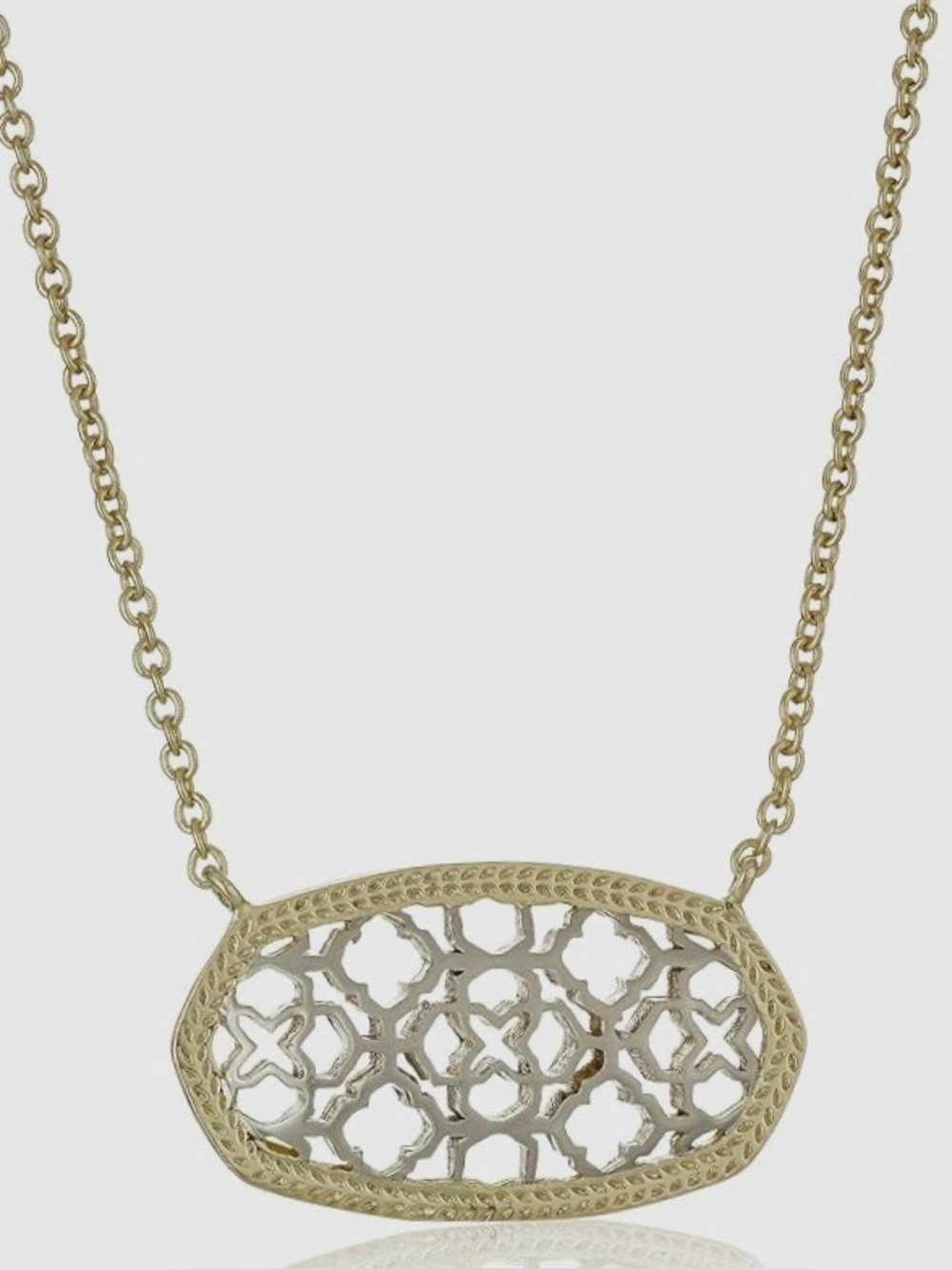 Kendra Scott “Dollie” Filigree Mixed Metal Oval Pendant Necklace 14k Gold/Silver